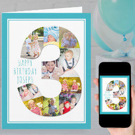 3歳の誕生日おめでとう少年フォトコラージュ カード