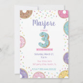 3歳の誕生日おめでとう、かわいいドーナツの招待状 招待状 (正面)