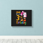 3歳の誕生日おめでとう！かわいいユニコーン キャンバスプリント (インサイチュ (ウッドフロア))