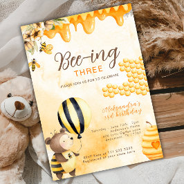 3歳の誕生日おめでとう はちみつくま イエロー 招待状