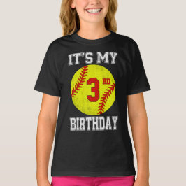 3歳の誕生日おめでとう ソフトボール好きな女の子 Tシャツ