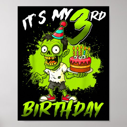 3歳の誕生日おめでとう ゾンビ ハロウィン ポスター (正面)