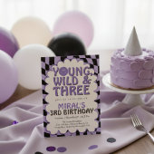 3歳の誕生日おめでとう パープルレトロガール 招待状