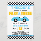 3歳の誕生日おめでとう！ファスト&スリー レーシングカー 招待状 (正面)
