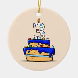3歳の誕生日おめでとう ブルーのケーキに3のデコ セラミックオーナメント