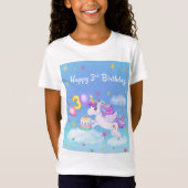 3歳の誕生日おめでとう ユニコーン バースデーケーキ Tシャツ (正面)