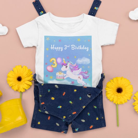 3歳の誕生日おめでとう ユニコーン バースデーケーキ Tシャツ