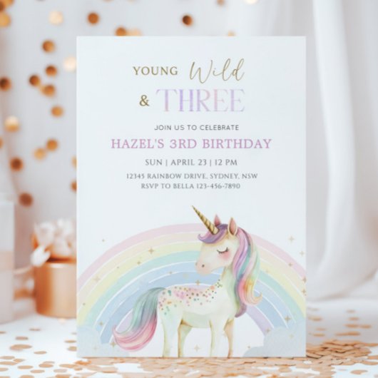 3歳の誕生日おめでとう ユニコーン レインボー 招待状