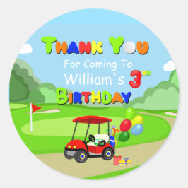 3歳の誕生日おめでとう レッドゴルフカート ボーイズ ラウンドシール
