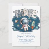3歳の誕生日おめでとう!ロケットと宇宙飛行士 招待状 (正面)