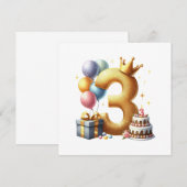 3歳の誕生日おめでとう 招待状 (正面/裏面)