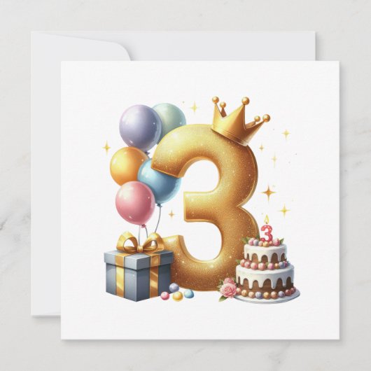 3歳の誕生日おめでとう 招待状 (正面)