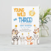 3歳の誕生日おめでとう 森の動物パーティーハット 招待状 (スタンド正面)