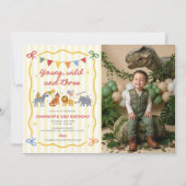 3歳の誕生日おめでとう!Young Wild & Three Animals 招待状 (正面)