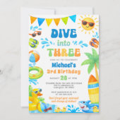 3歳の誕生日お祝い招待状 - Dive into Three 招待状 (正面)