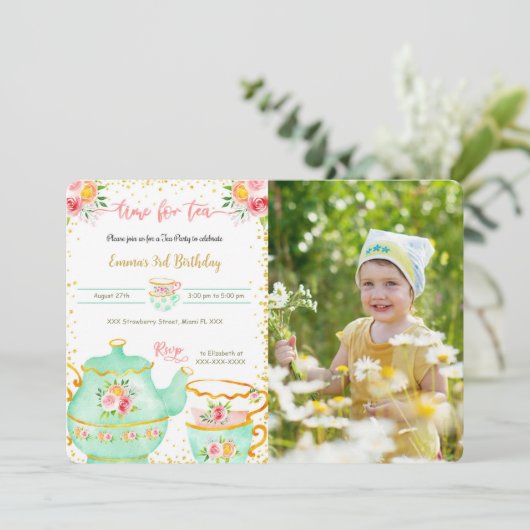 3歳の誕生日お茶会の写真招待状 招待状 (スタンド正面)