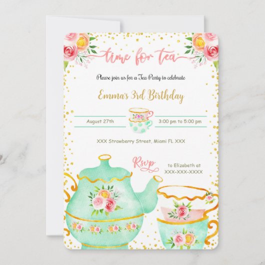 3歳の誕生日お茶会への招待状 招待状 (正面)