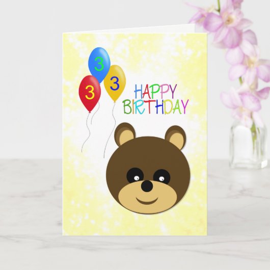 3歳の誕生日かわいいテディベア カード (蘭)