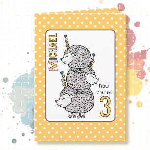 3歳の誕生日かわいい漫画グレイおもしろいヘッジホッグ カード