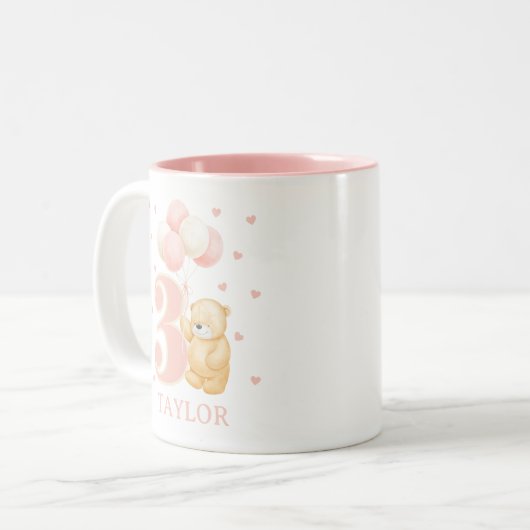 3歳の誕生日に名前を付けたかわいいプレゼント ツートーンマグカップ (正面左)