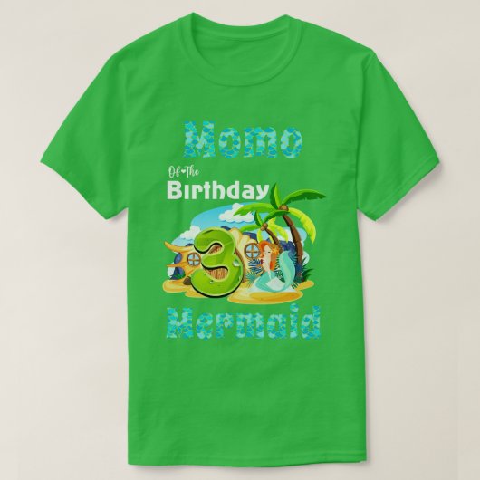 3歳の誕生日のかわいい人魚モモ Tシャツ (デザイン正面)