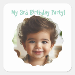 3歳の誕生日のカスタムフォトパーティーの好意 スクエアシール