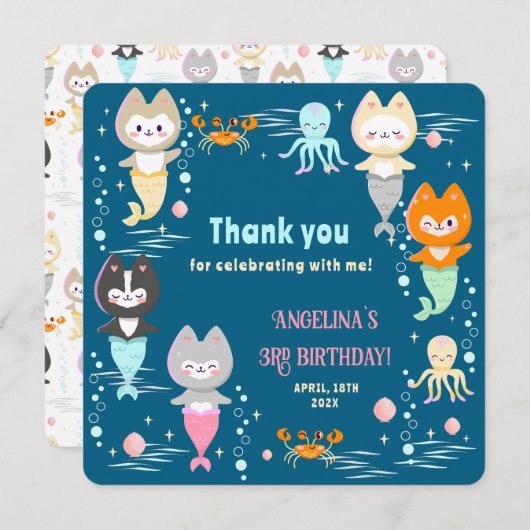 3歳の誕生日のフラットな感謝カード サンキューカード (正面/裏面)