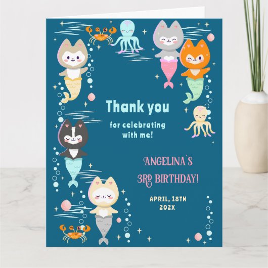 3歳の誕生日のフラットな感謝カード サンキューカード (正面)