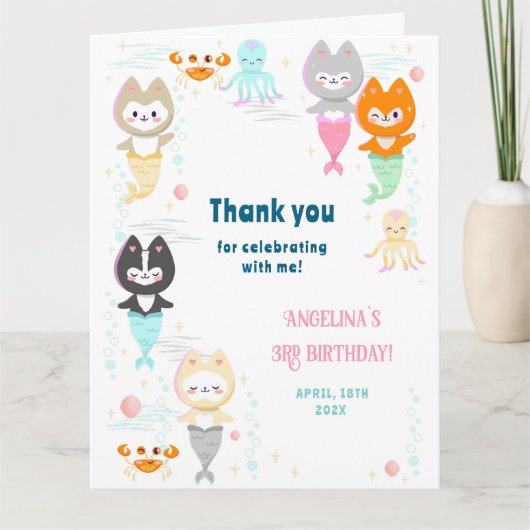 3歳の誕生日のフラットな感謝カード サンキューカード (正面)
