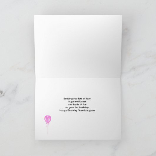 3歳の誕生日の孫娘 カード (内部)