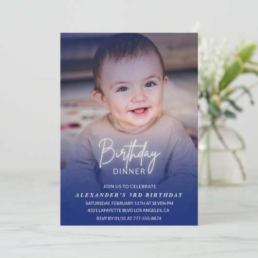 3歳の誕生日の招待誕生日ディナーフォトボーイ 招待状 (スタンド正面)