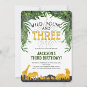 3歳の誕生日の招待、ワイルドヤングと3歳 招待状 (正面)