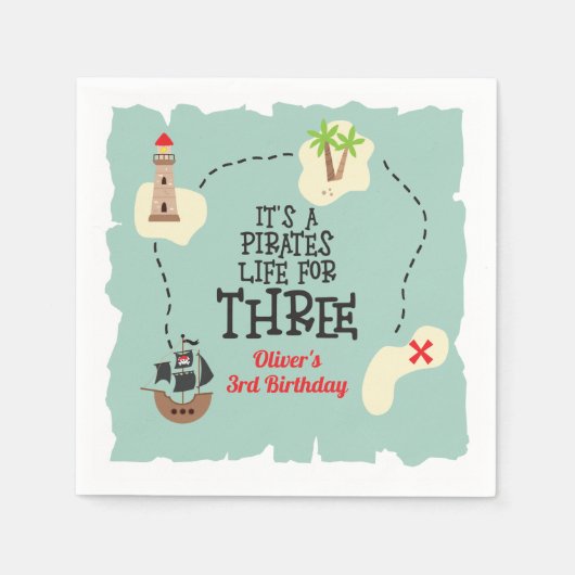 3歳の誕生日の海賊の生活 スタンダードカクテルナプキン (正面)