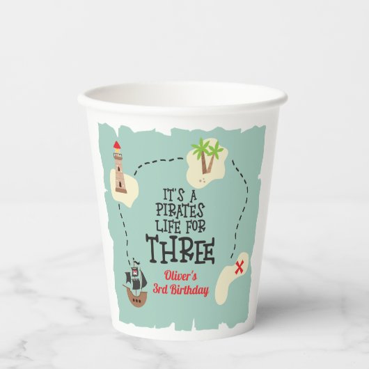 3歳の誕生日の海賊の生活 紙コップ (正面)