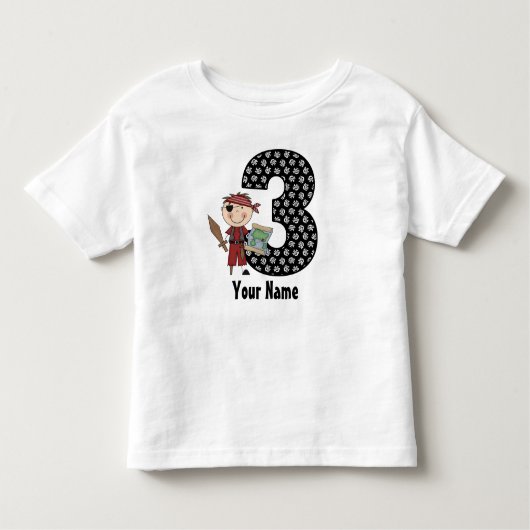 3歳の誕生日の海賊シャパーソナライズされたツ トドラーTシャツ (正面)