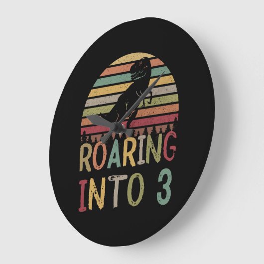 3歳の誕生日の男の子の恐竜Tレックスに轟音 ラージ壁時計 (傾斜)