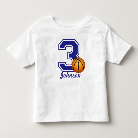 3歳の誕生日の男の子バスケットボールパーソナライズされた トドラーTシャツ (正面)