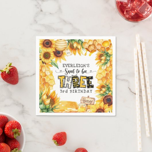 3歳の誕生日を迎えるなんて甘いフローラ スタンダードカクテルナプキン (インサイチュ)