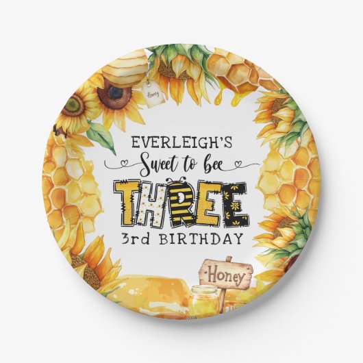 3歳の誕生日を迎えるなんて甘いフローラ ペーパープレート (正面)