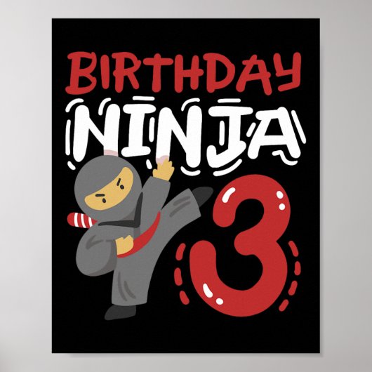 3歳の誕生日を迎える忍者と空手キッズ 男の子のための3歳の誕生日 ポスター (正面)