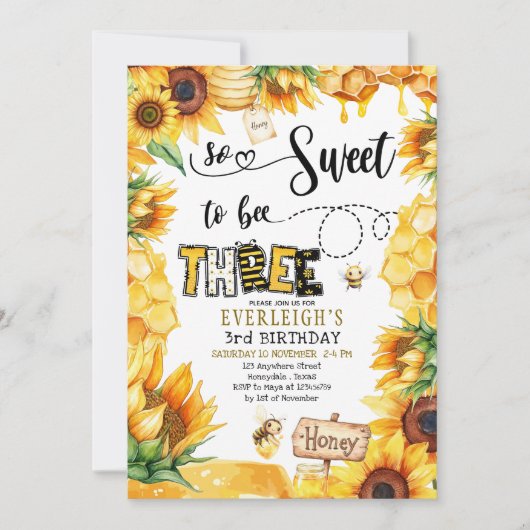 3歳の誕生日を迎える招待状 招待状 (正面)