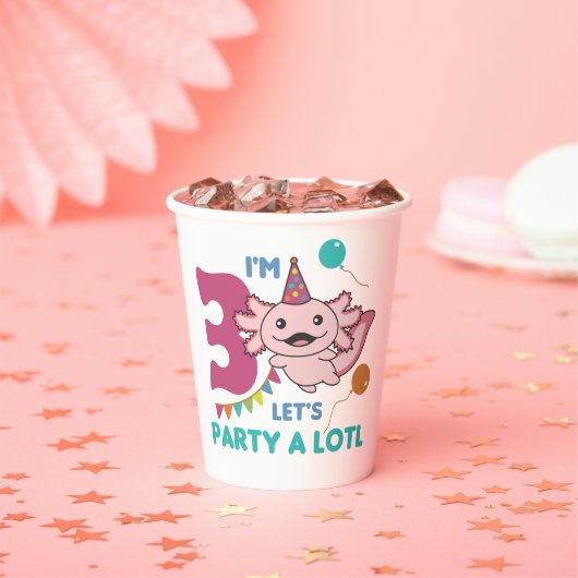 3歳の誕生日アキソロトル3歳かわいいアキソロトル 紙コップ (インサイチュ)