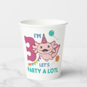 3歳の誕生日アキソロトル3歳かわいいアキソロトル 紙コップ (正面)