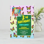 3歳の誕生日カラフルな蝶の子供パーティー 招待状 (スタンド正面)