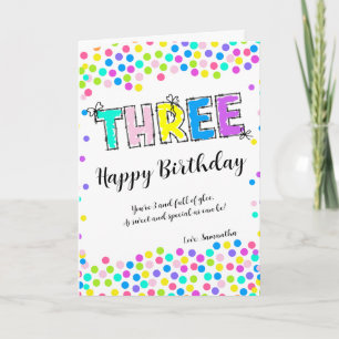 3歳の誕生日カード - オーダーメイド ハッピーバースデーカード 女の子 カード