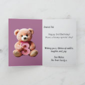 3歳の誕生日ガールかわいいテディベア&バルーン カード (内部)