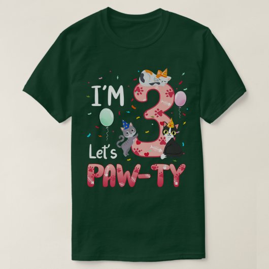 3歳の誕生日ガールキャットキッテン3歳Bday Par Tシャツ (デザイン正面)