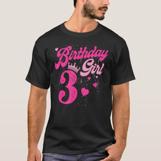 3歳の誕生日ガールクラウン3歳Bday Tシャツ (正面)