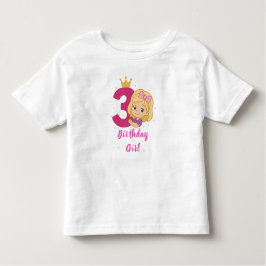 3歳の誕生日ガールシャツ – ピンクのクラウンボーデザイン トドラーTシャツ