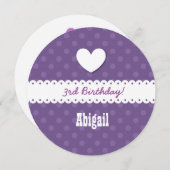 3歳の誕生日ガールハートとリボンB01B 招待状 (正面/裏面)